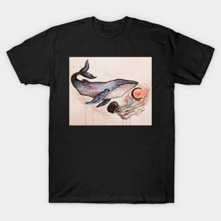 Whale and jelly in the light of the moon T-Shirt